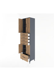 Hyperion Dolap 4 Raflı 5 Çekmeceli 4 Kapaklı 60x44x243 Antrasit-Çam