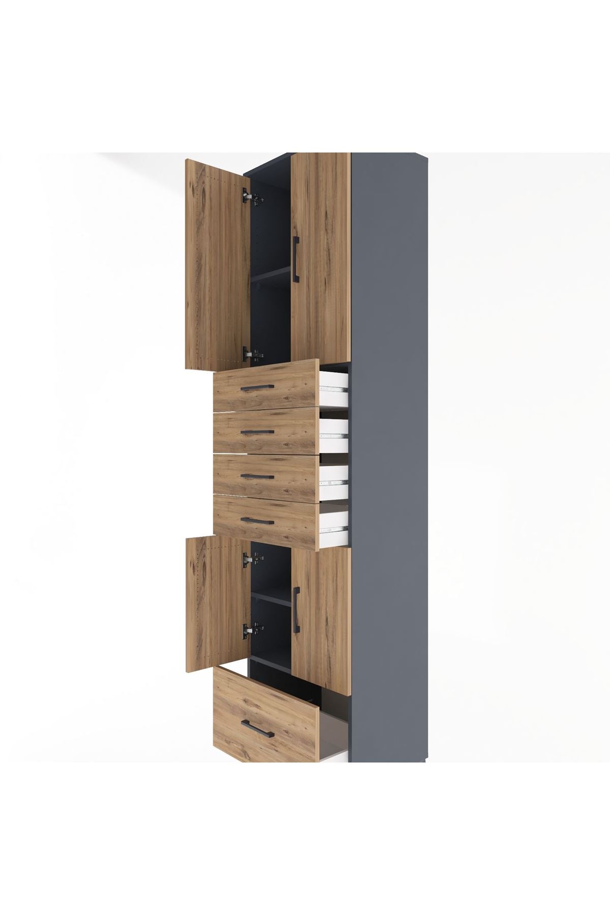 Hyperion Dolap 4 Raflı 5 Çekmeceli 4 Kapaklı 60x44x243 Antrasit-Çam