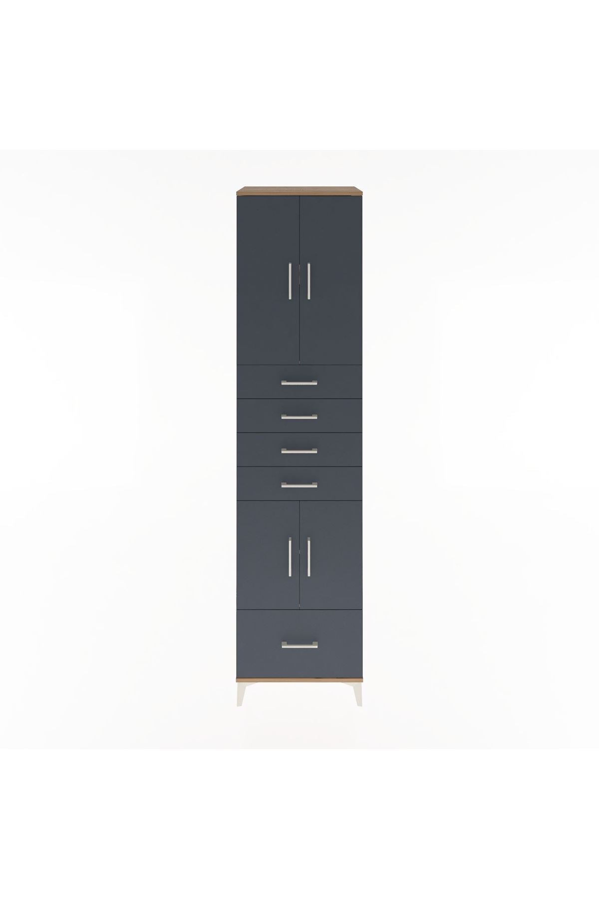 Hyperion Dolap 4 Raflı 5 Çekmeceli 4 Kapaklı 60x44x243 Çam-Antrasit
