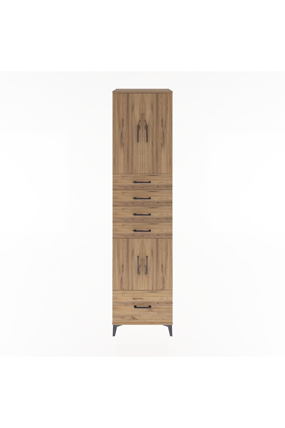 Hyperion Dolap 4 Raflı 5 Çekmeceli 4 Kapaklı 60x44x243 Çam-Çam