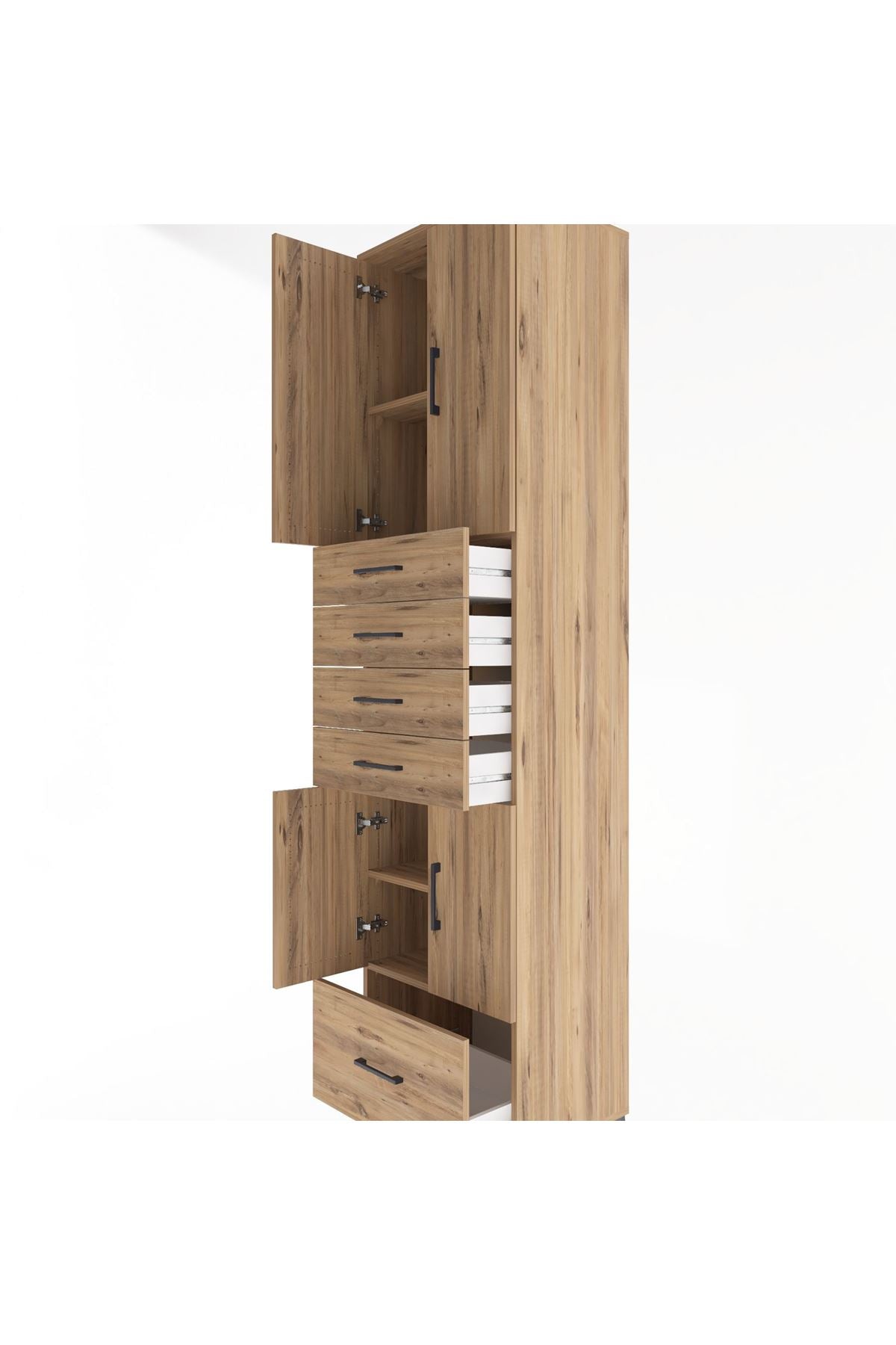 Hyperion Dolap 4 Raflı 5 Çekmeceli 4 Kapaklı 60x44x243 Çam-Çam