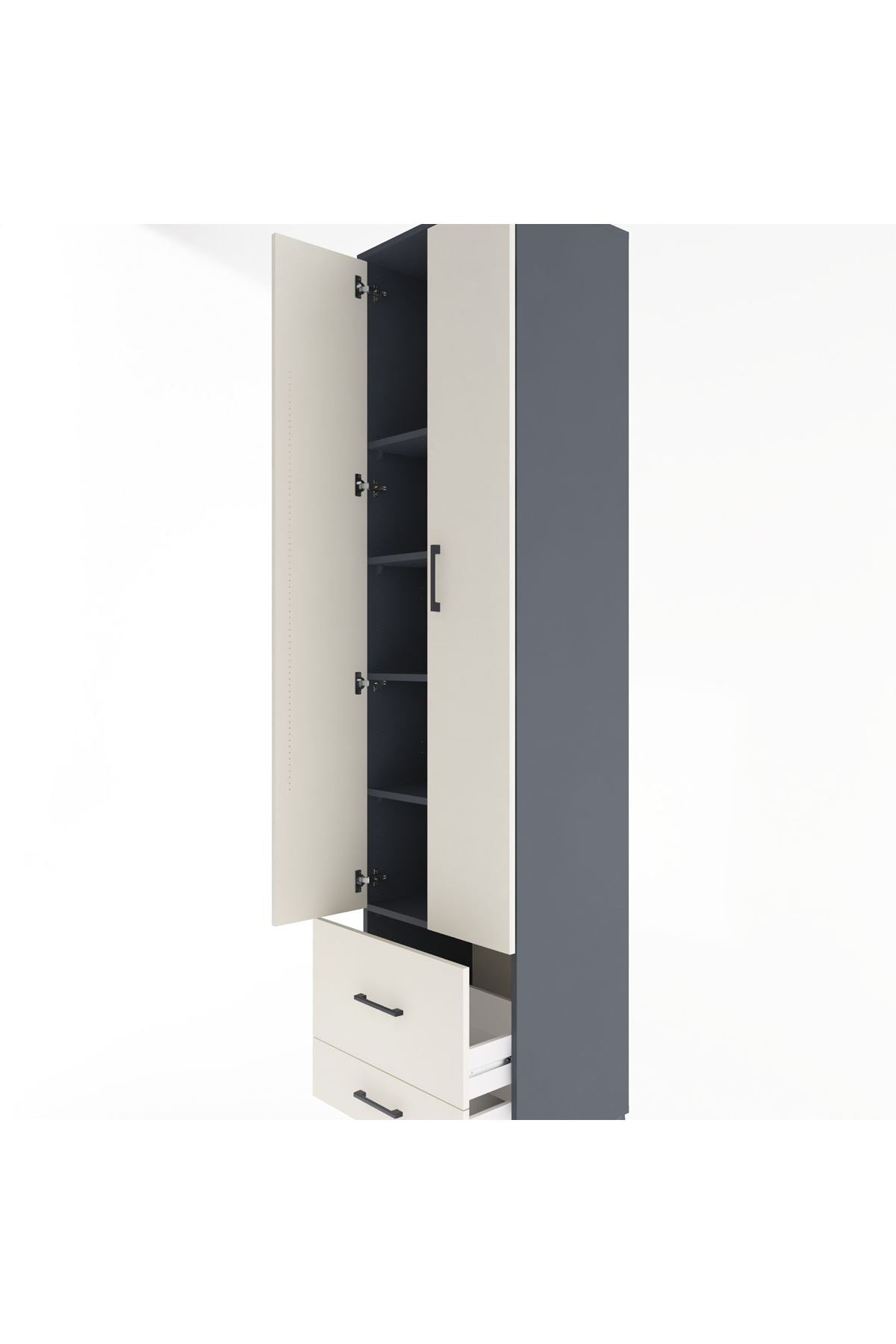 Hyperion Dolap 5 Raflı 2 Çekmeceli 2 Kapaklı 60x44x243 Antrasit-Aytaşı