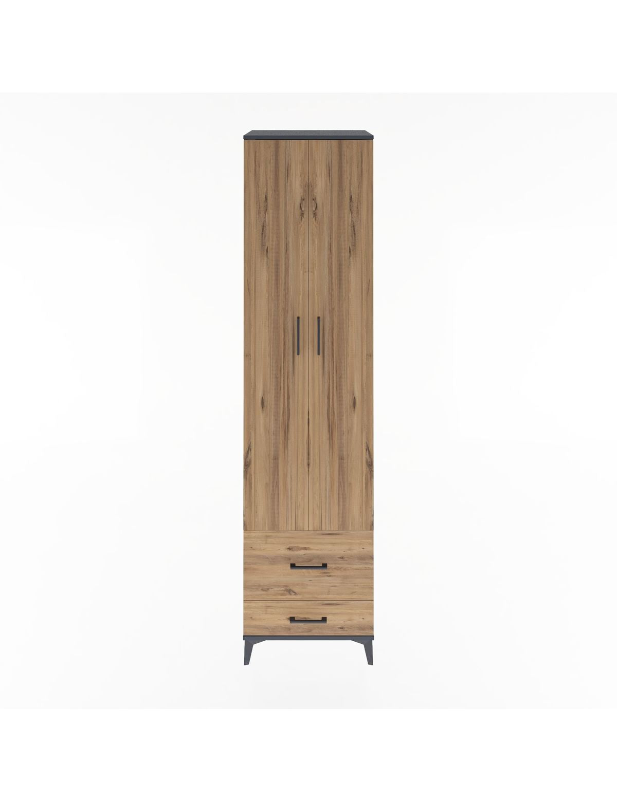 Hyperion Dolap 5 Raflı 2 Çekmeceli 2 Kapaklı 60x44x243 Antrasit-Çam