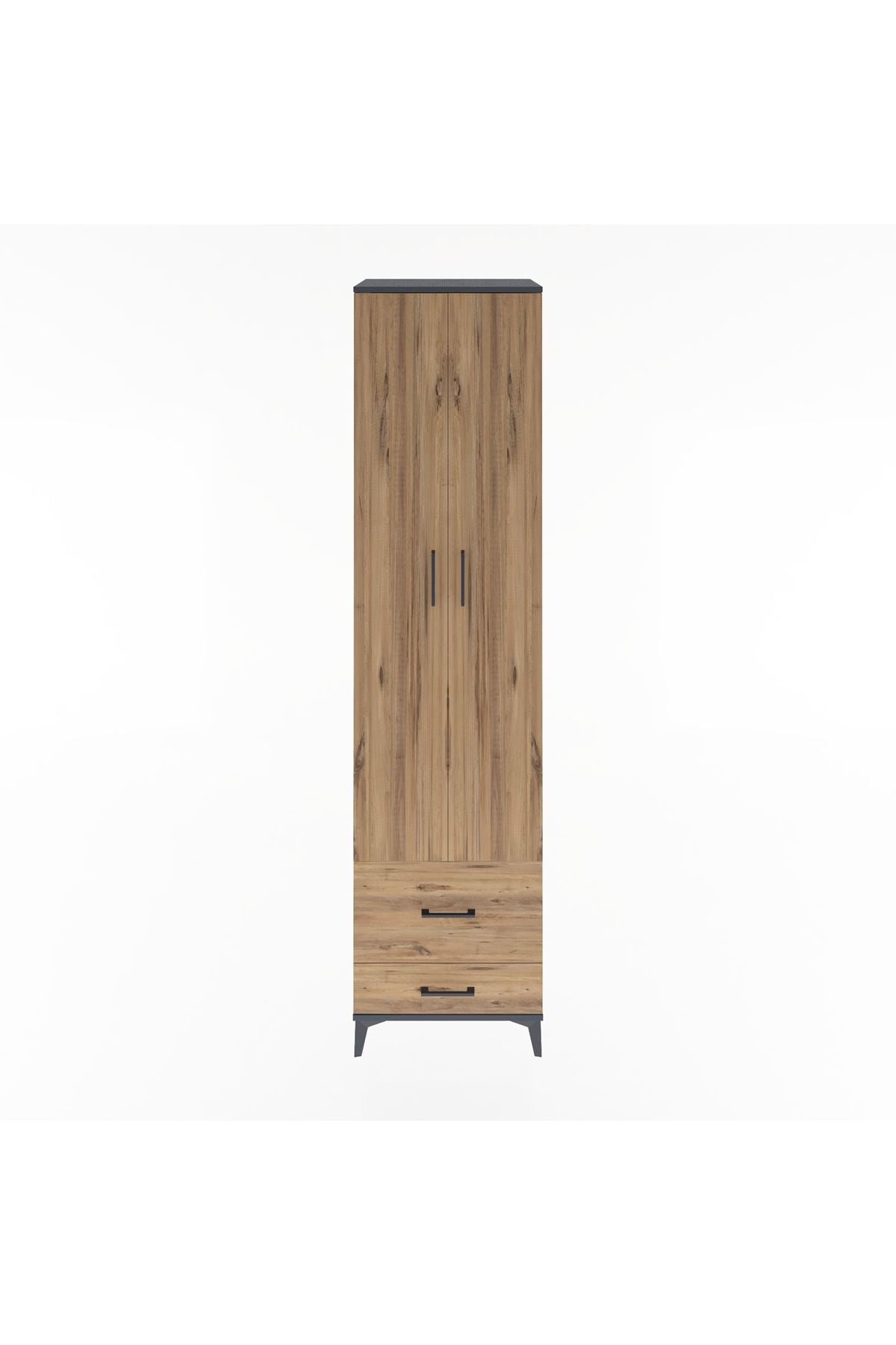 Hyperion Dolap 5 Raflı 2 Çekmeceli 2 Kapaklı 60x44x243 Antrasit-Çam