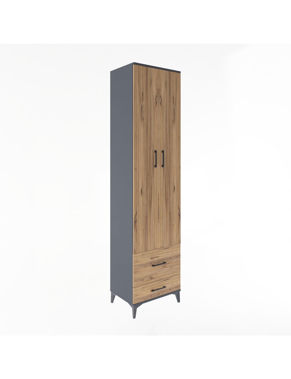 Hyperion Dolap 5 Raflı 2 Çekmeceli 2 Kapaklı 60x44x243 Antrasit-Çam