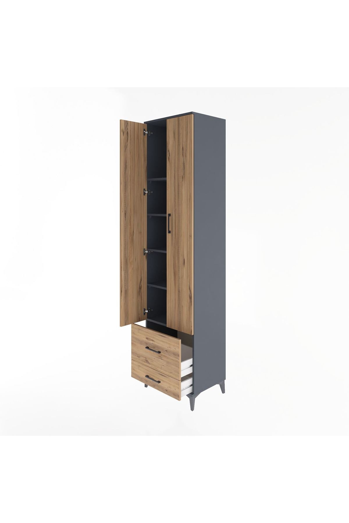 Hyperion Dolap 5 Raflı 2 Çekmeceli 2 Kapaklı 60x44x243 Antrasit-Çam