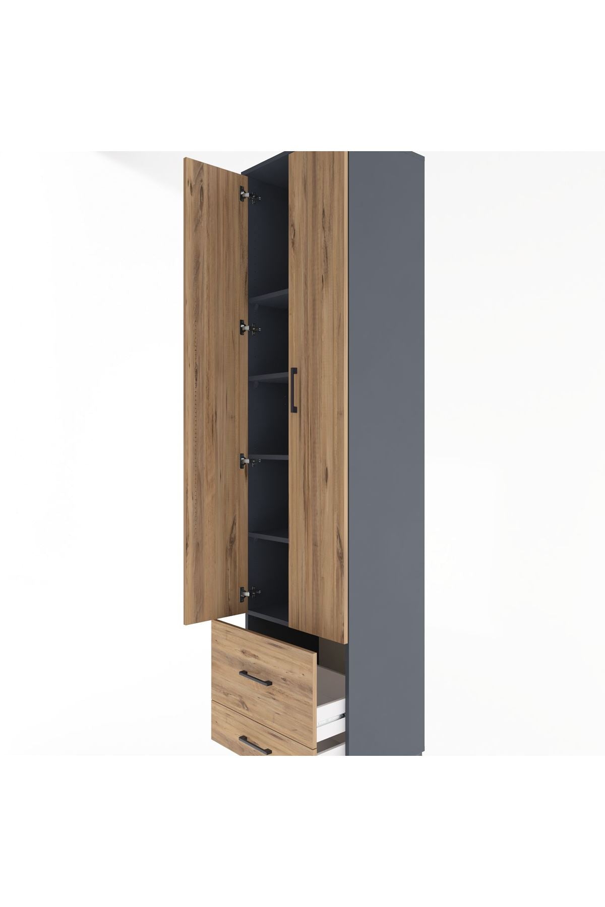 Hyperion Dolap 5 Raflı 2 Çekmeceli 2 Kapaklı 60x44x243 Antrasit-Çam