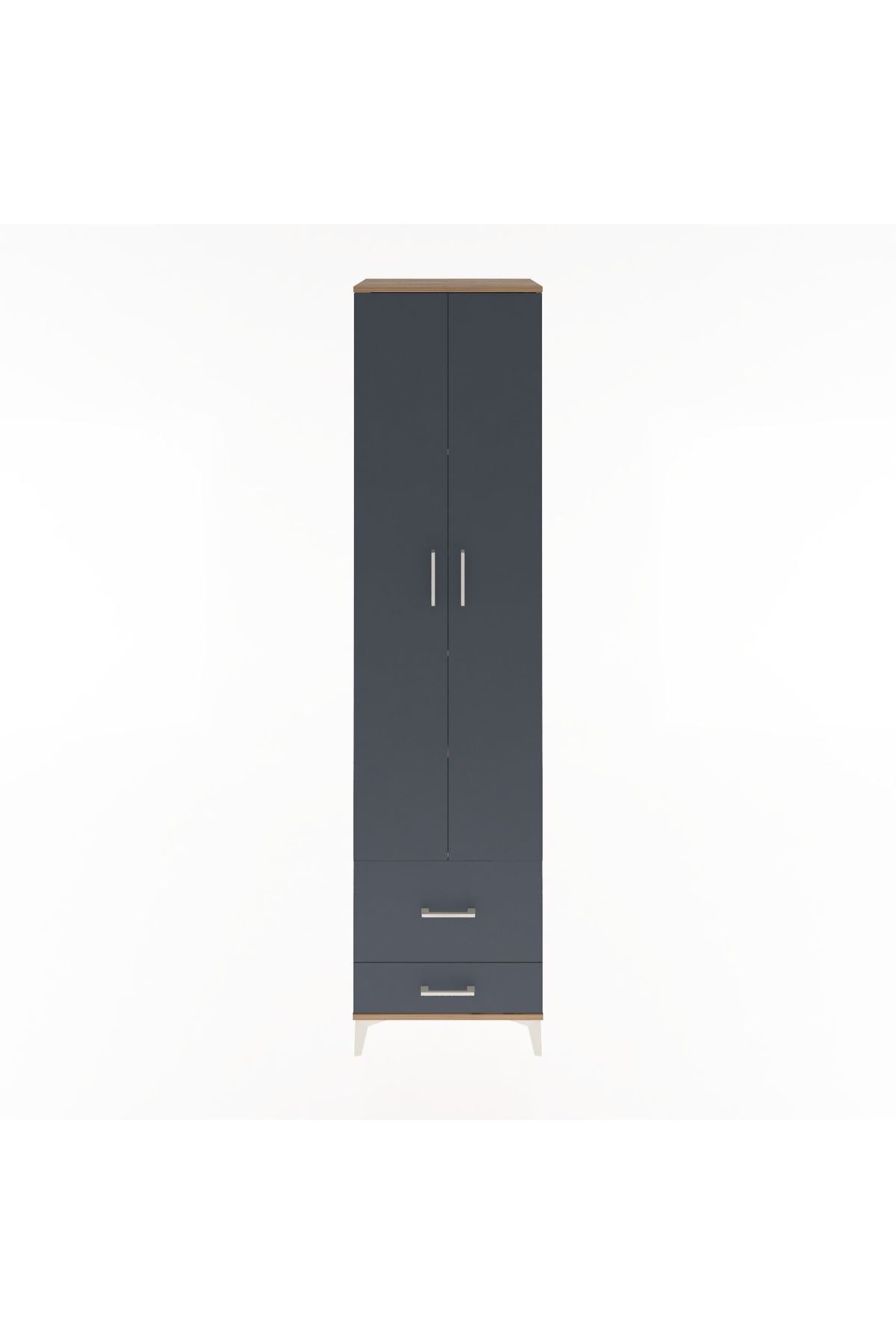 Hyperion Dolap 5 Raflı 2 Çekmeceli 2 Kapaklı 60x44x243 Çam-Antrasit