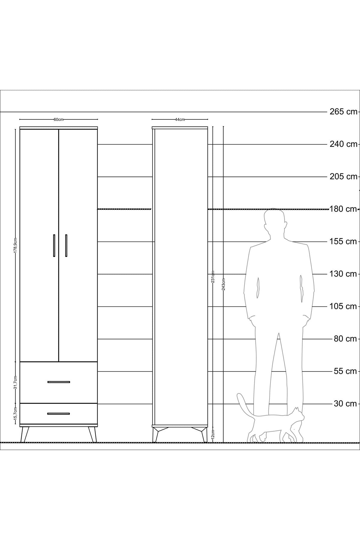 Hyperion Dolap 5 Raflı 2 Çekmeceli 2 Kapaklı 60x44x243 Çam-Çam