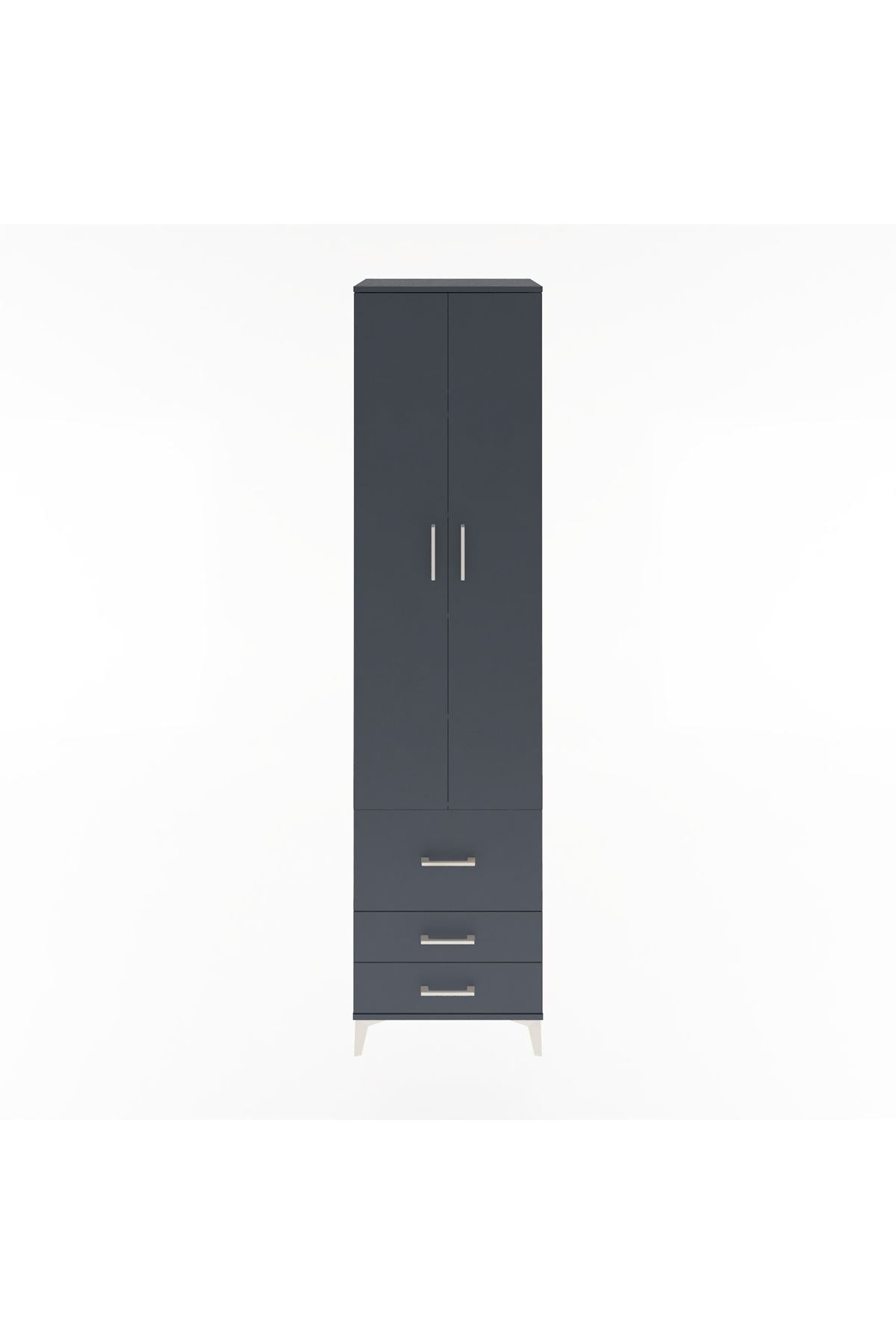 Hyperion Dolap 5 Raflı 3 Çekmeceli 2 Kapaklı 60x44x243 Antrasit-Antrasit