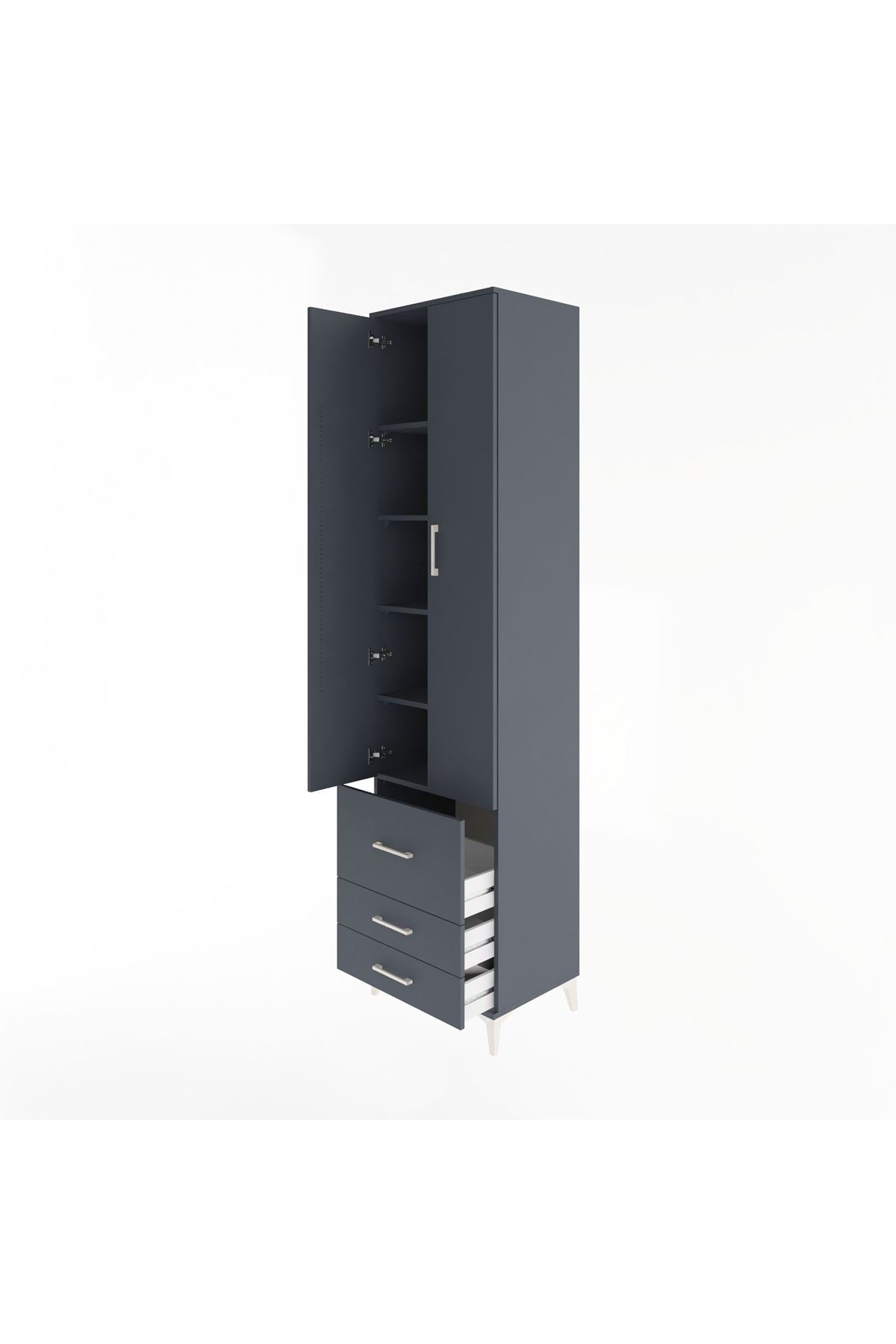 Hyperion Dolap 5 Raflı 3 Çekmeceli 2 Kapaklı 60x44x243 Antrasit-Antrasit