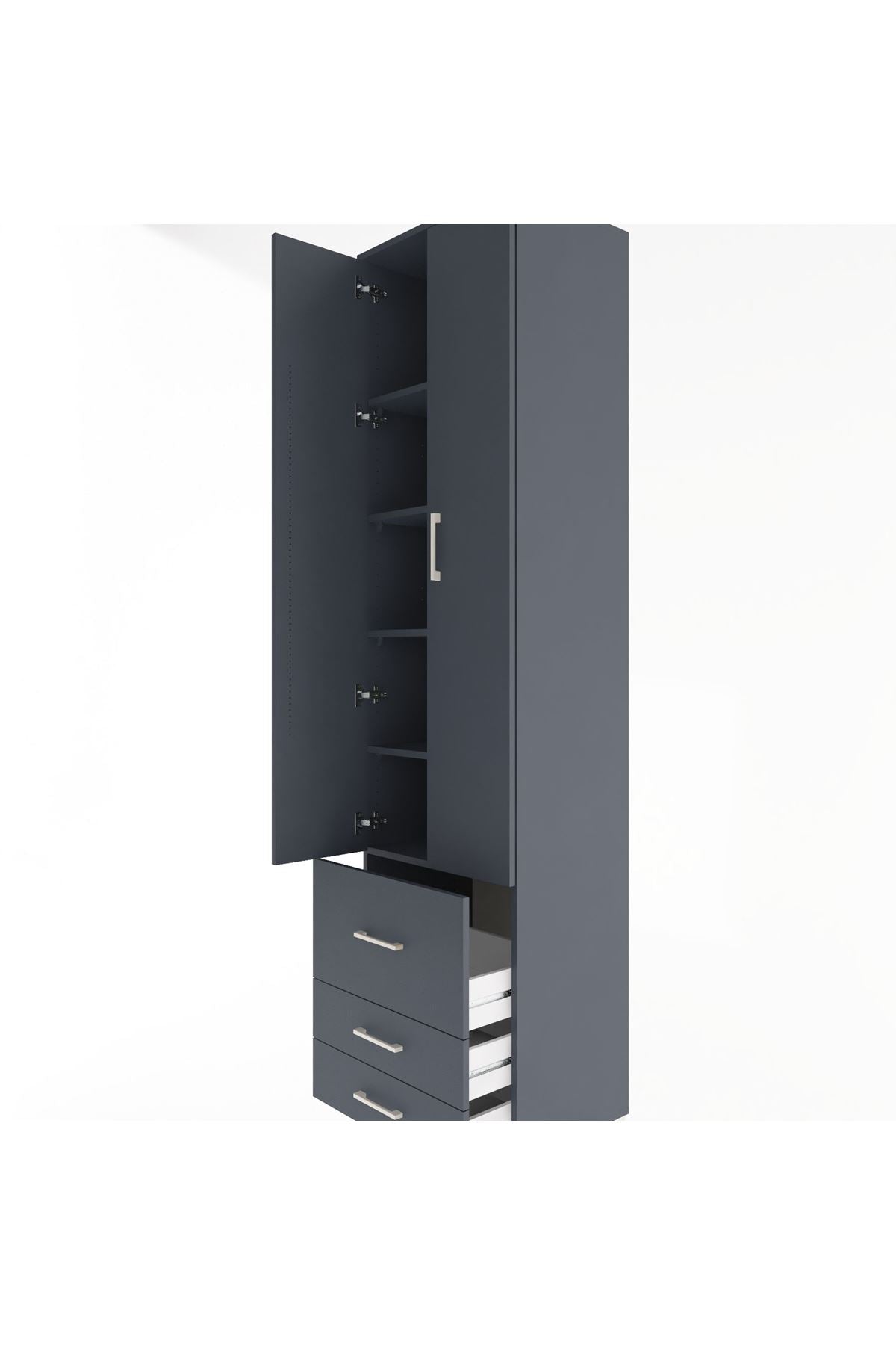 Hyperion Dolap 5 Raflı 3 Çekmeceli 2 Kapaklı 60x44x243 Antrasit-Antrasit