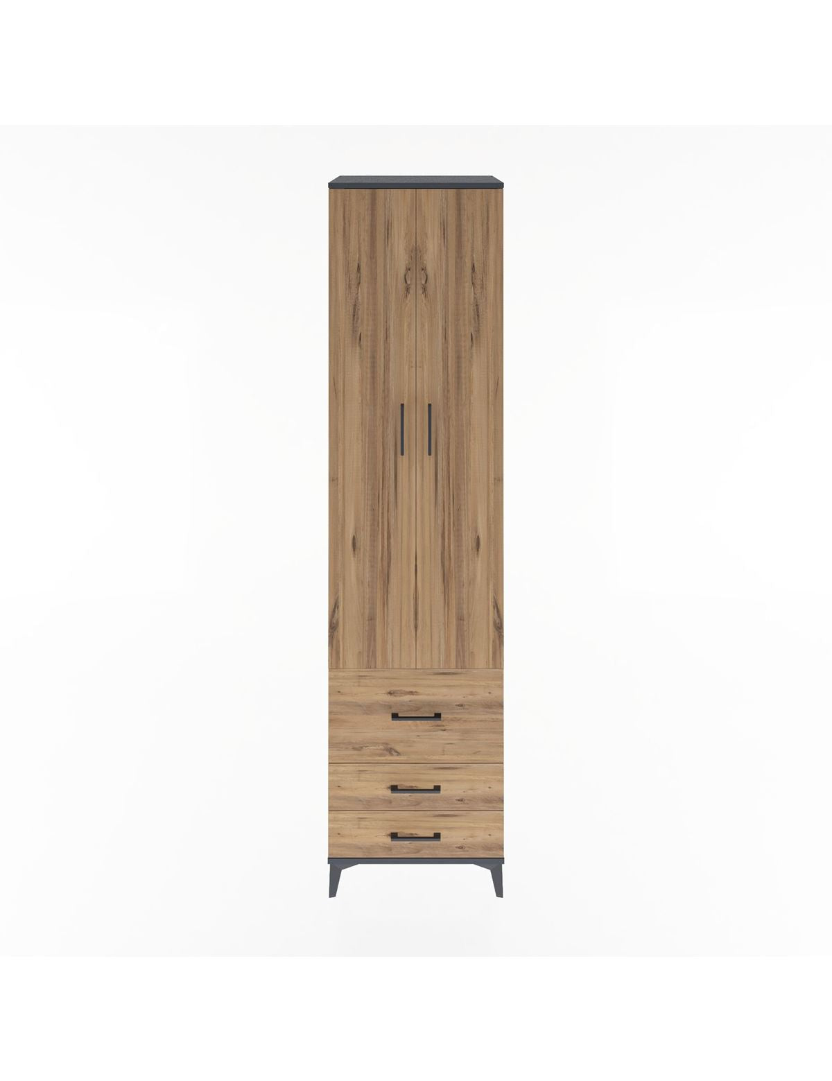 Hyperion Dolap 5 Raflı 3 Çekmeceli 2 Kapaklı 60x44x243 Antrasit-Çam