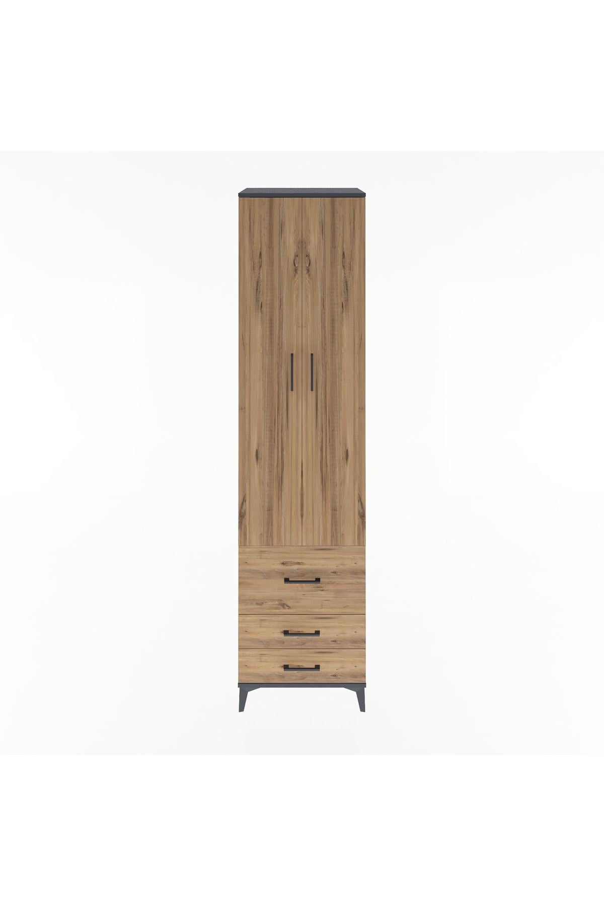 Hyperion Dolap 5 Raflı 3 Çekmeceli 2 Kapaklı 60x44x243 Antrasit-Çam