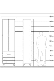 Hyperion Dolap 5 Raflı 3 Çekmeceli 2 Kapaklı 60x44x243 Antrasit-Çam
