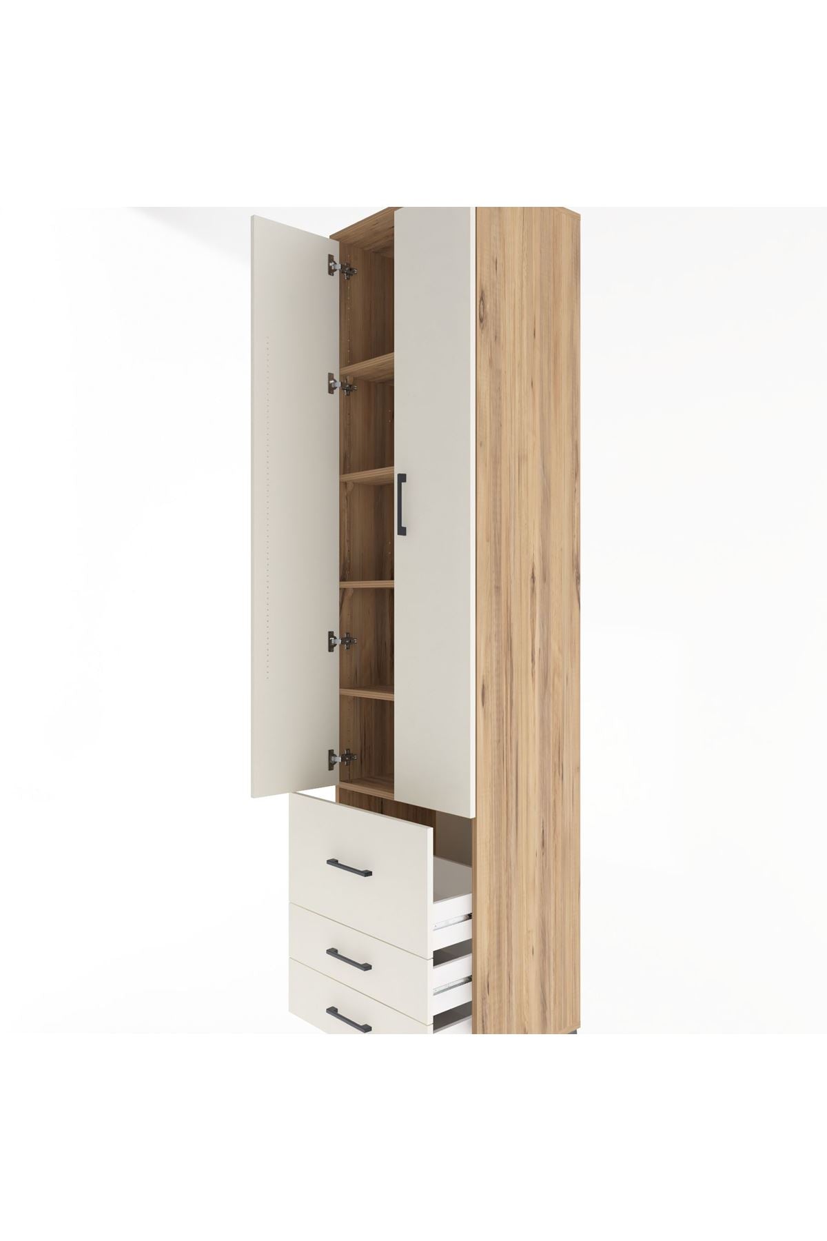 Hyperion Dolap 5 Raflı 3 Çekmeceli 2 Kapaklı 60x44x243 Çam-Aytaşı