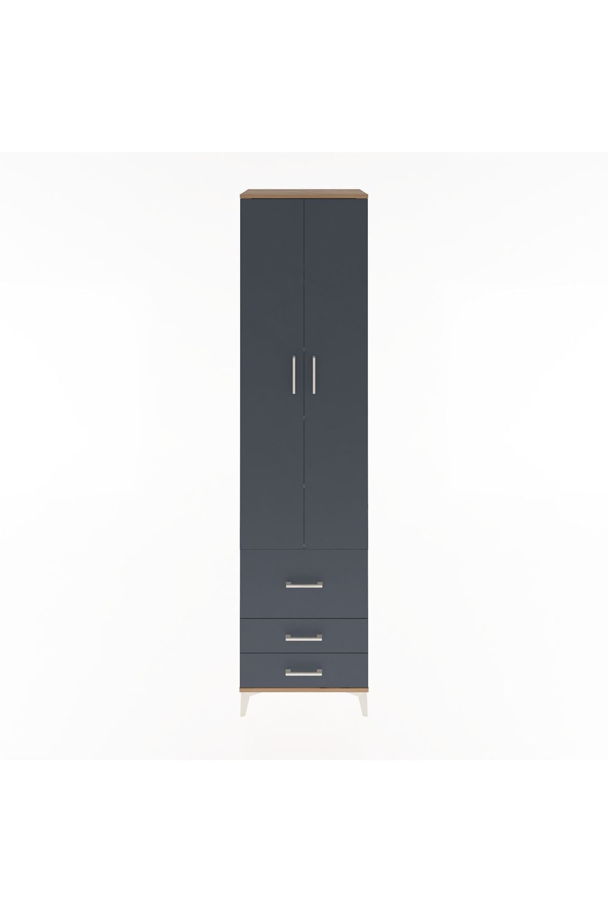 Hyperion Dolap 5 Raflı 3 Çekmeceli 2 Kapaklı 60x44x243 Çam-Antrasit