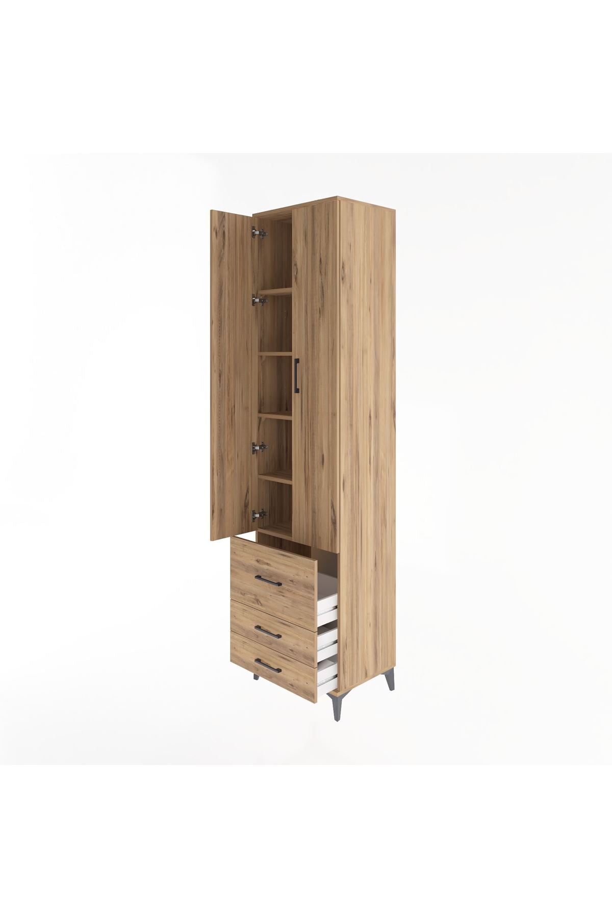 Hyperion Dolap 5 Raflı 3 Çekmeceli 2 Kapaklı 60x44x243 Çam-Çam