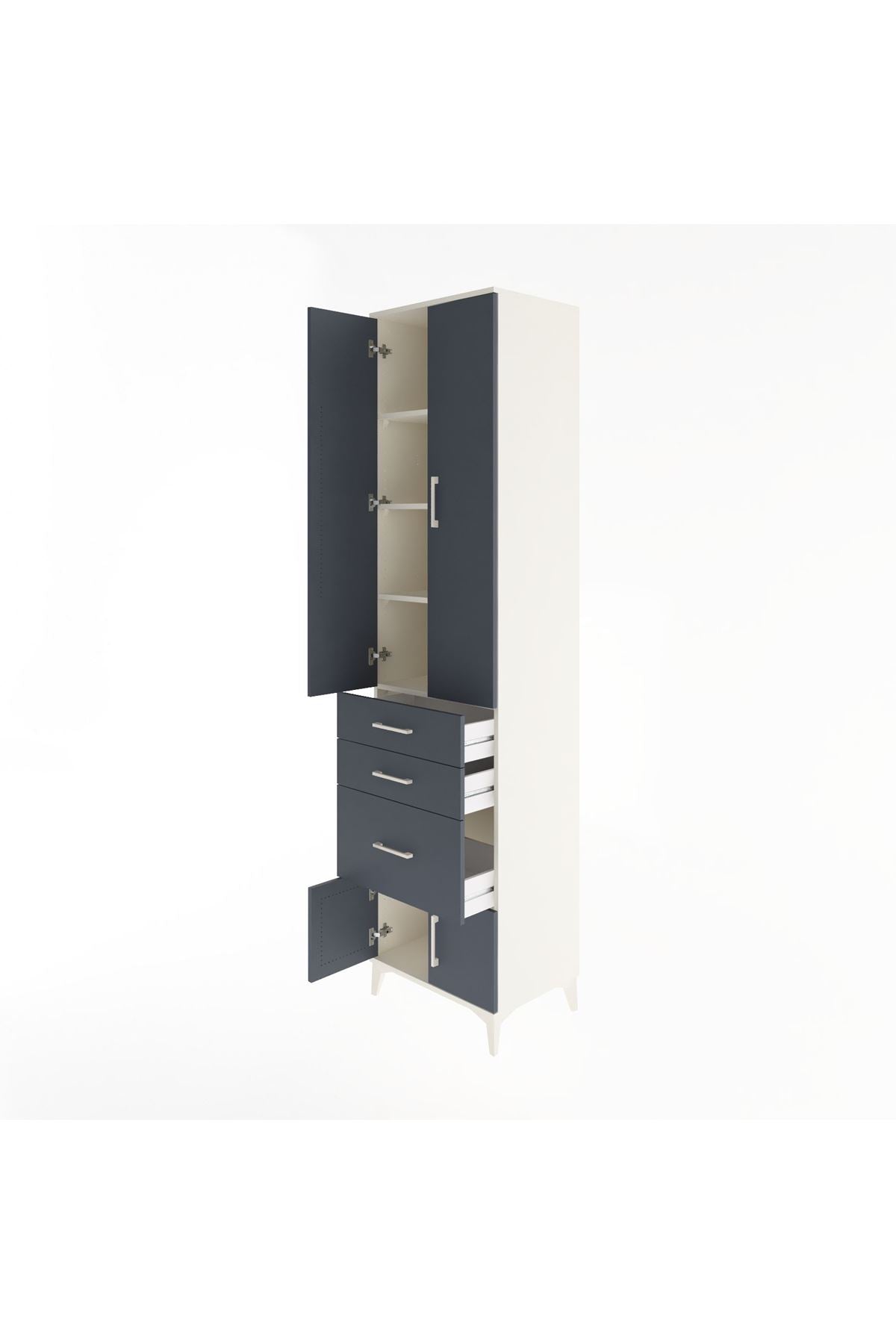 Hyperion Dolap 4 Raflı 3 Çekmeceli 4 Kapaklı 60x44x243 Aytaşı-Antrasit