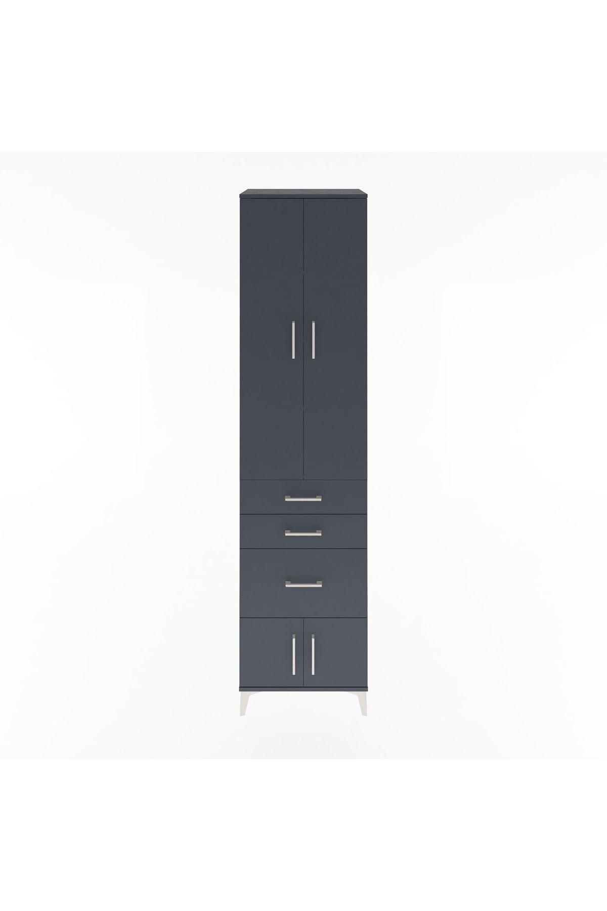 Hyperion Dolap 4 Raflı 3 Çekmeceli 4 Kapaklı 60x44x243 Antrasit-Antrasit