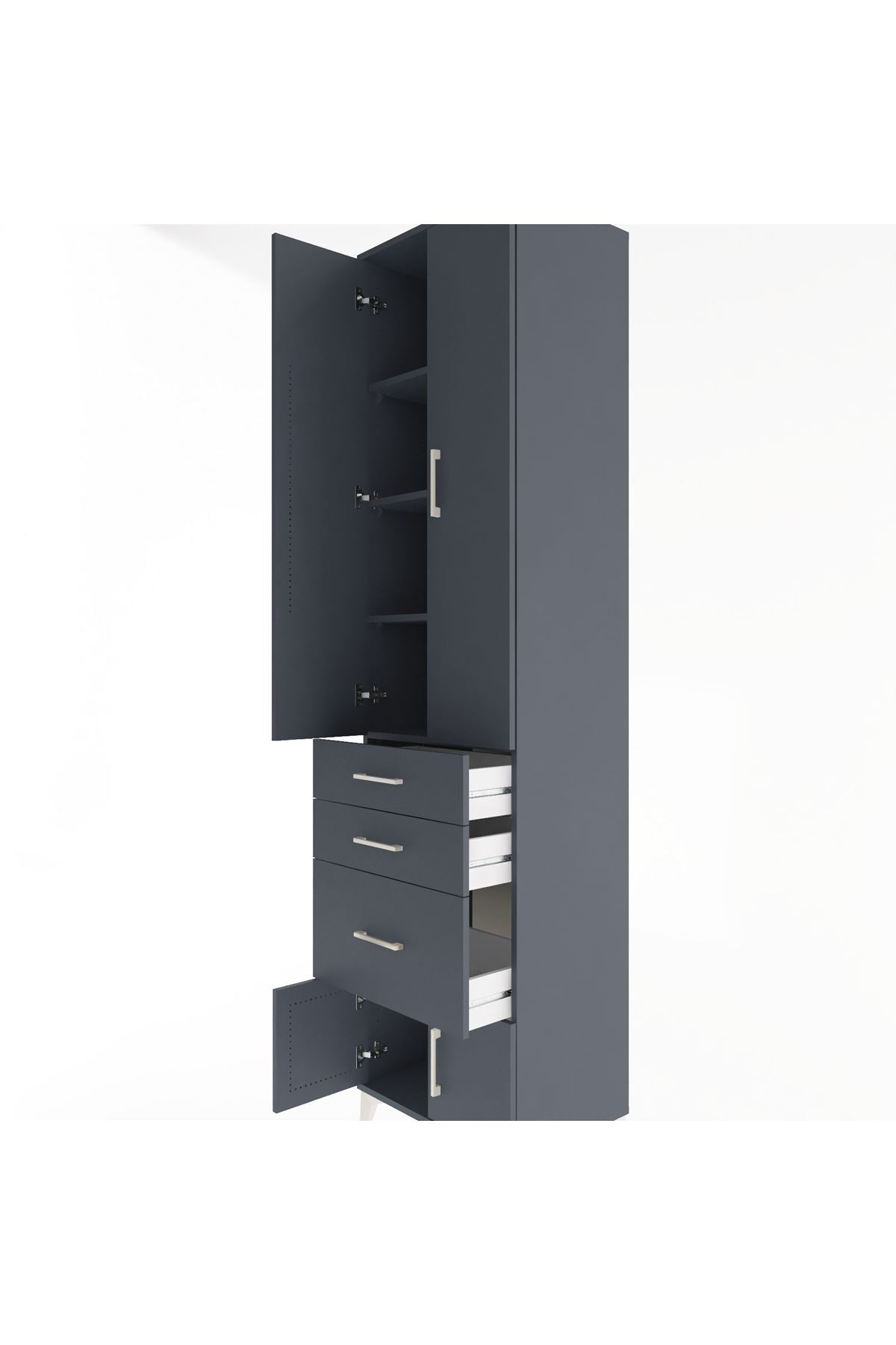 Hyperion Dolap 4 Raflı 3 Çekmeceli 4 Kapaklı 60x44x243 Antrasit-Antrasit