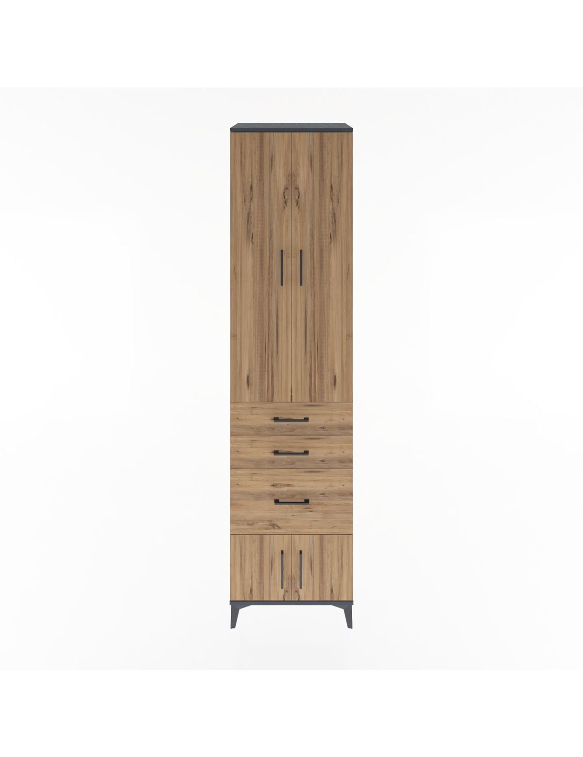 Hyperion Dolap 4 Raflı 3 Çekmeceli 4 Kapaklı 60x44x243 Antrasit-Çam