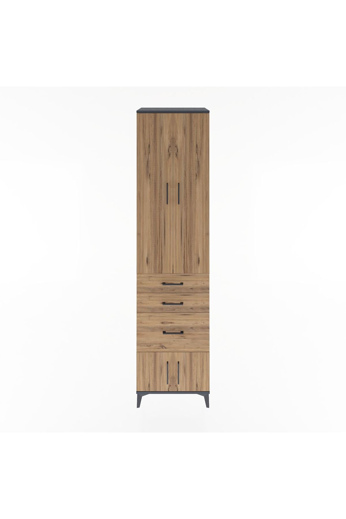 Hyperion Dolap 4 Raflı 3 Çekmeceli 4 Kapaklı 60x44x243 Antrasit-Çam