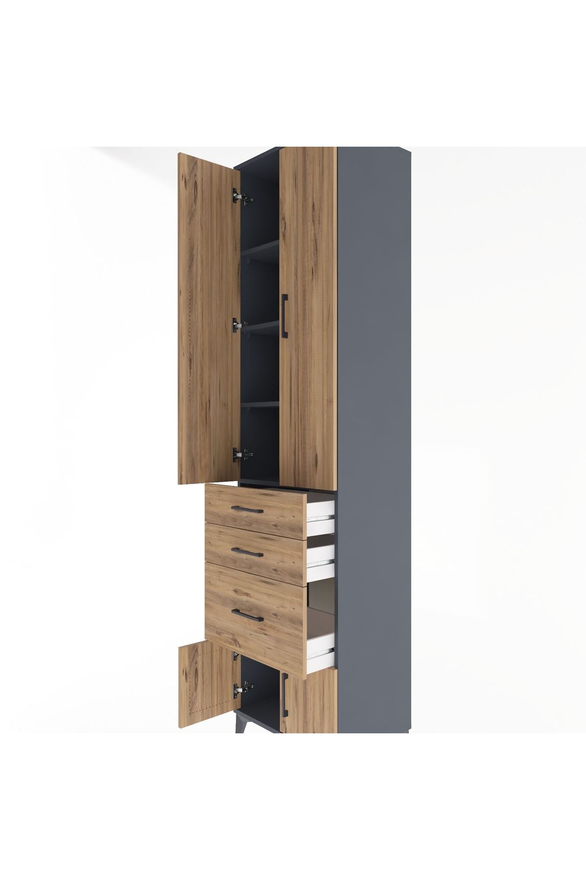 Hyperion Dolap 4 Raflı 3 Çekmeceli 4 Kapaklı 60x44x243 Antrasit-Çam