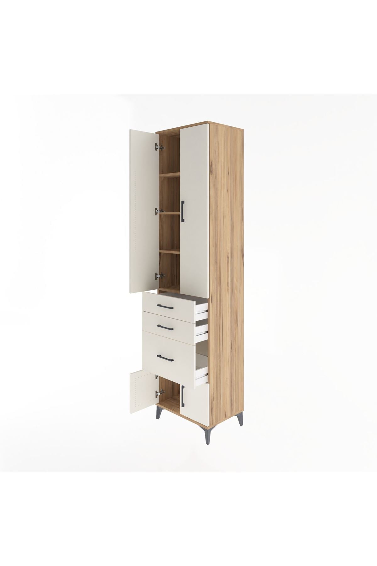 Hyperion Dolap 4 Raflı 3 Çekmeceli 4 Kapaklı 60x44x243 Çam-Aytaşı