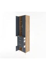 Hyperion Dolap 4 Raflı 3 Çekmeceli 4 Kapaklı 60x44x243 Çam-Antrasit