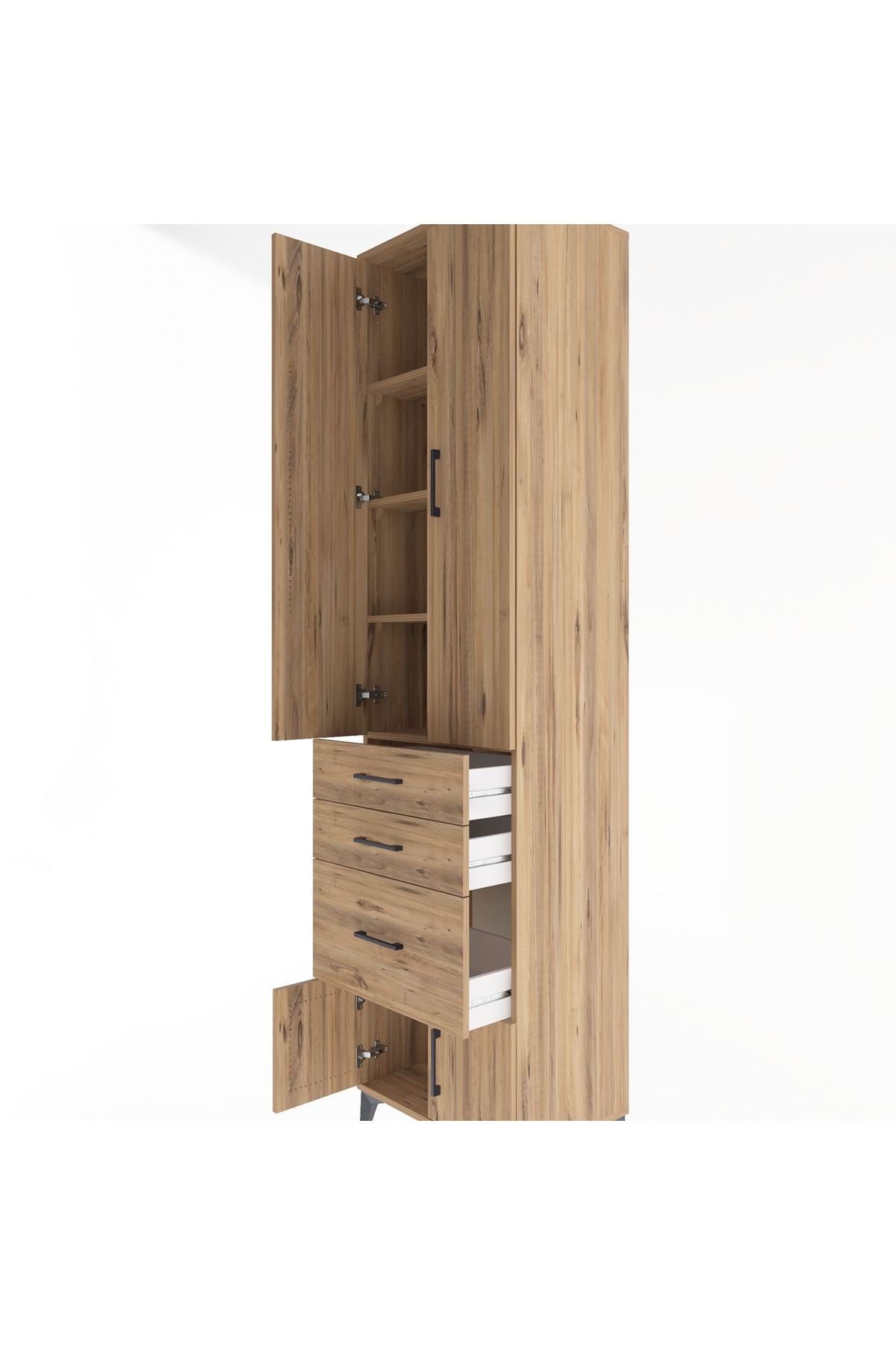 Hyperion Dolap 4 Raflı 3 Çekmeceli 4 Kapaklı 60x44x243 Çam-Çam