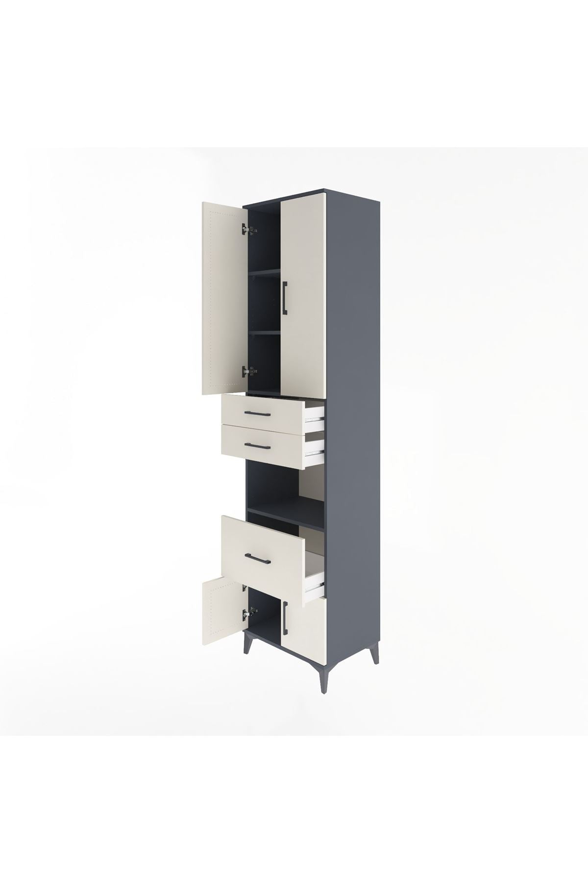 Hyperion Dolap 4 Raflı 3 Çekmeceli 4 Kapaklı 60x44x243 Antrasit-Aytaşı