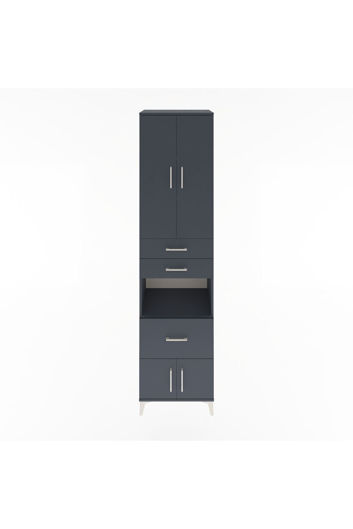 Hyperion Dolap 4 Raflı 3 Çekmeceli 4 Kapaklı 60x44x243 Antrasit-Antrasit