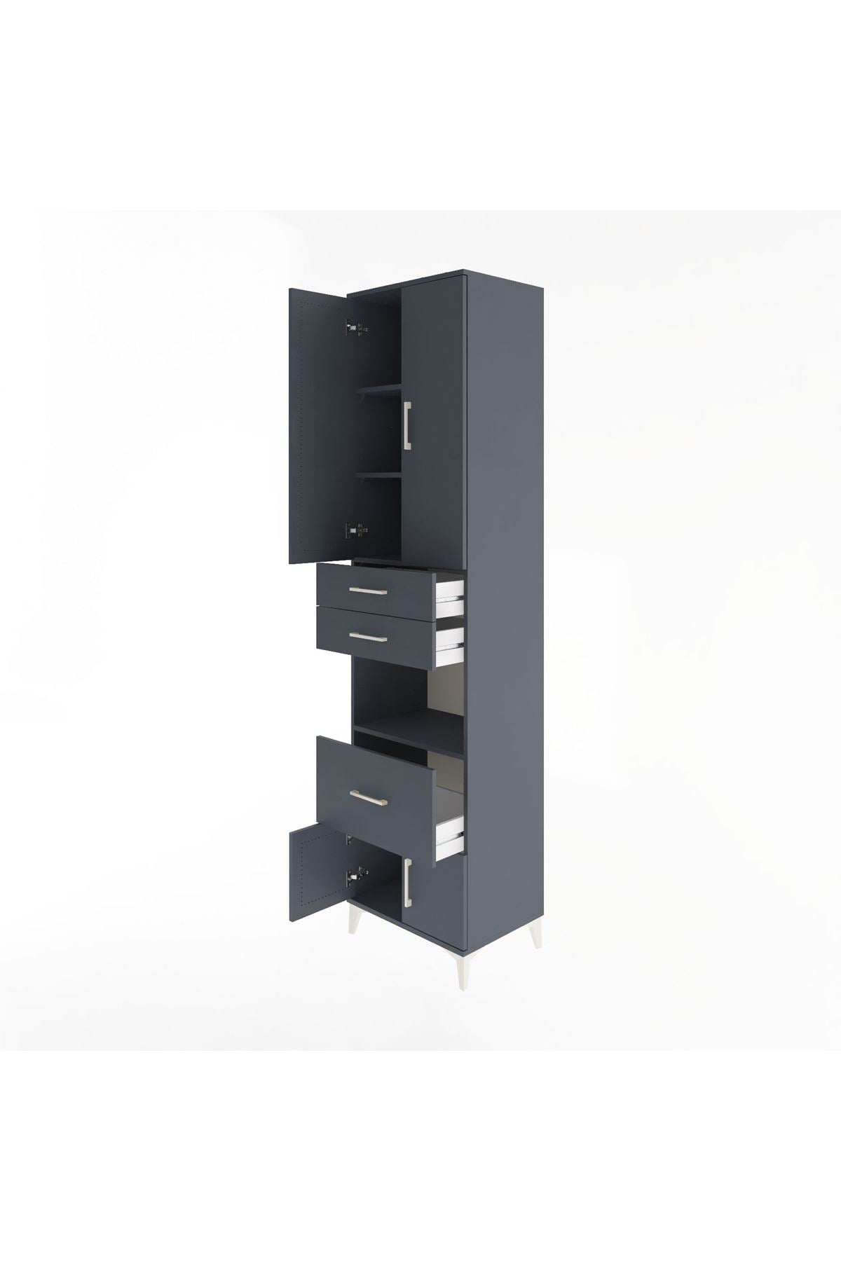 Hyperion Dolap 4 Raflı 3 Çekmeceli 4 Kapaklı 60x44x243 Antrasit-Antrasit