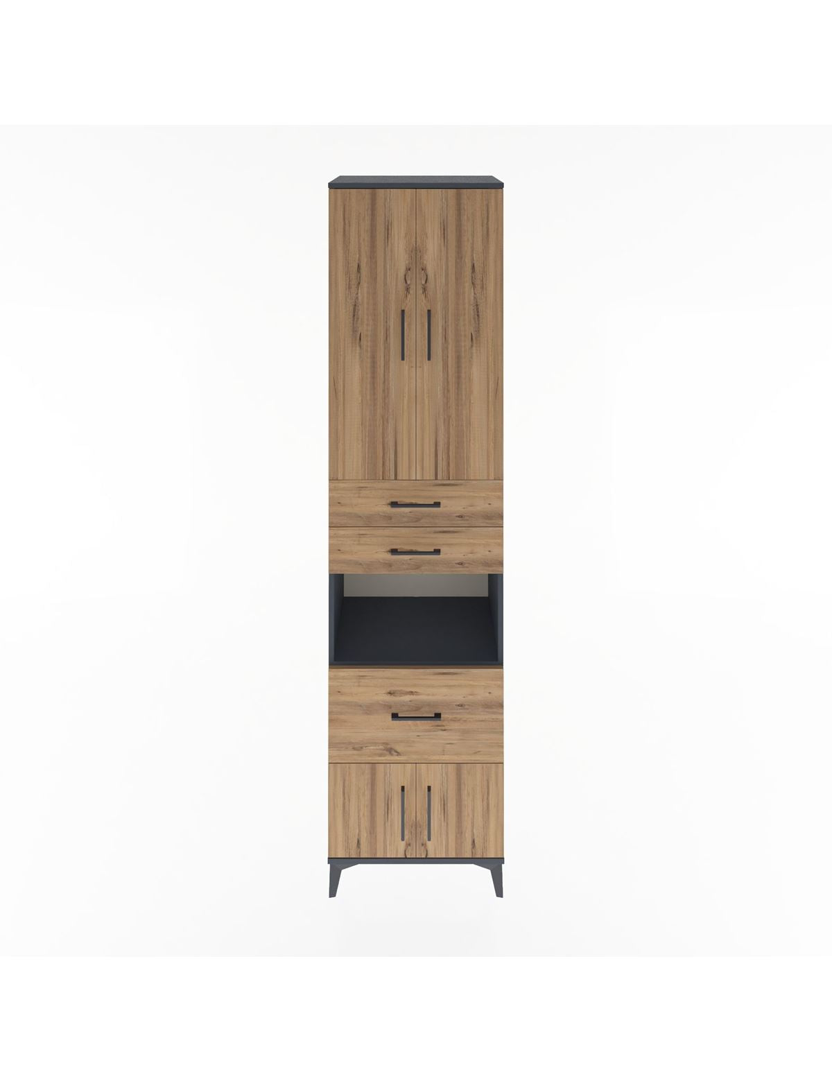 Hyperion Dolap 4 Raflı 3 Çekmeceli 4 Kapaklı 60x44x243 Antrasit-Çam