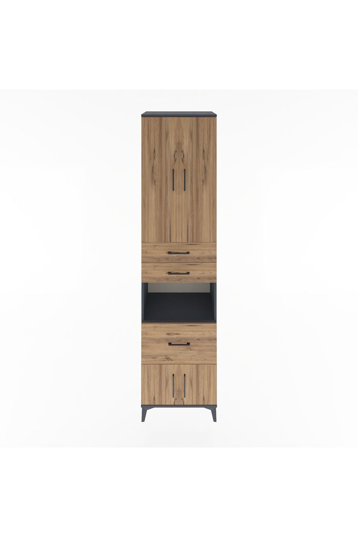 Hyperion Dolap 4 Raflı 3 Çekmeceli 4 Kapaklı 60x44x243 Antrasit-Çam