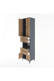 Hyperion Dolap 4 Raflı 3 Çekmeceli 4 Kapaklı 60x44x243 Antrasit-Çam