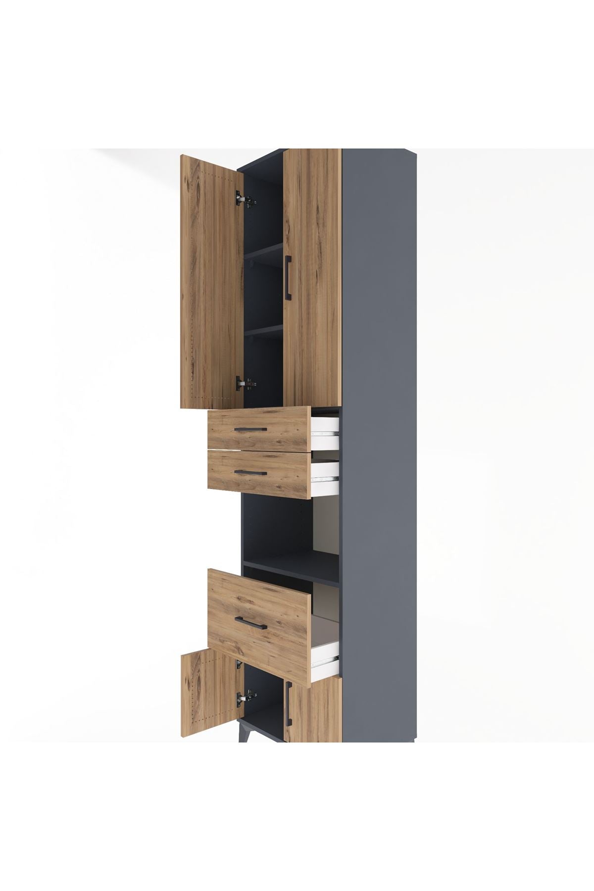 Hyperion Dolap 4 Raflı 3 Çekmeceli 4 Kapaklı 60x44x243 Antrasit-Çam