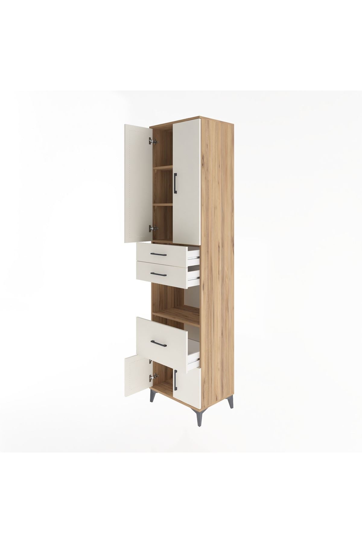 Hyperion Dolap 4 Raflı 3 Çekmeceli 4 Kapaklı 60x44x243 Çam-Aytaşı