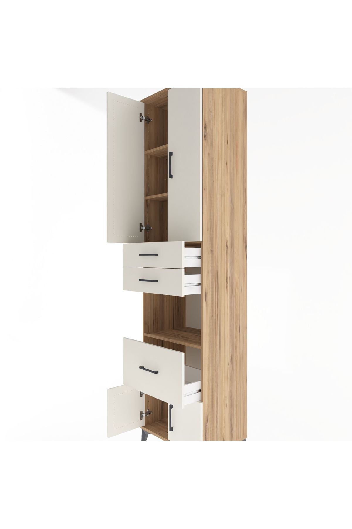 Hyperion Dolap 4 Raflı 3 Çekmeceli 4 Kapaklı 60x44x243 Çam-Aytaşı