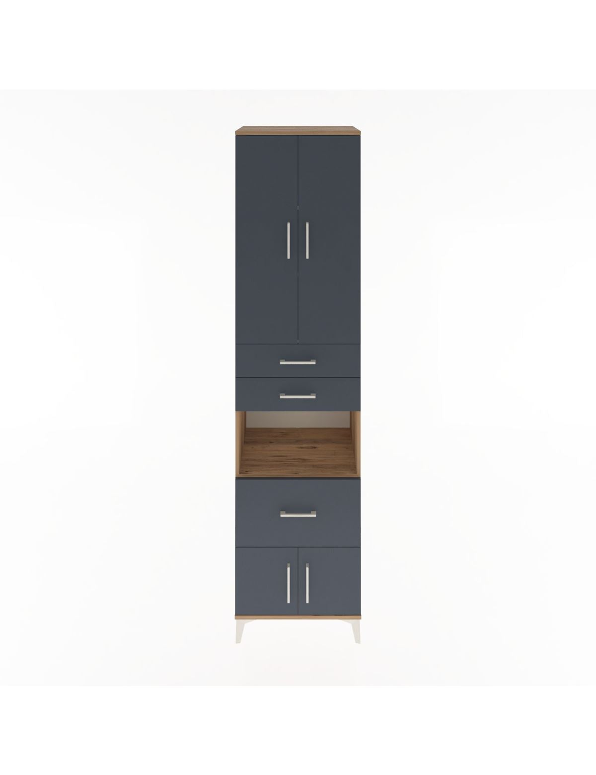 Hyperion Dolap 4 Raflı 3 Çekmeceli 4 Kapaklı 60x44x243 Çam-Antrasit