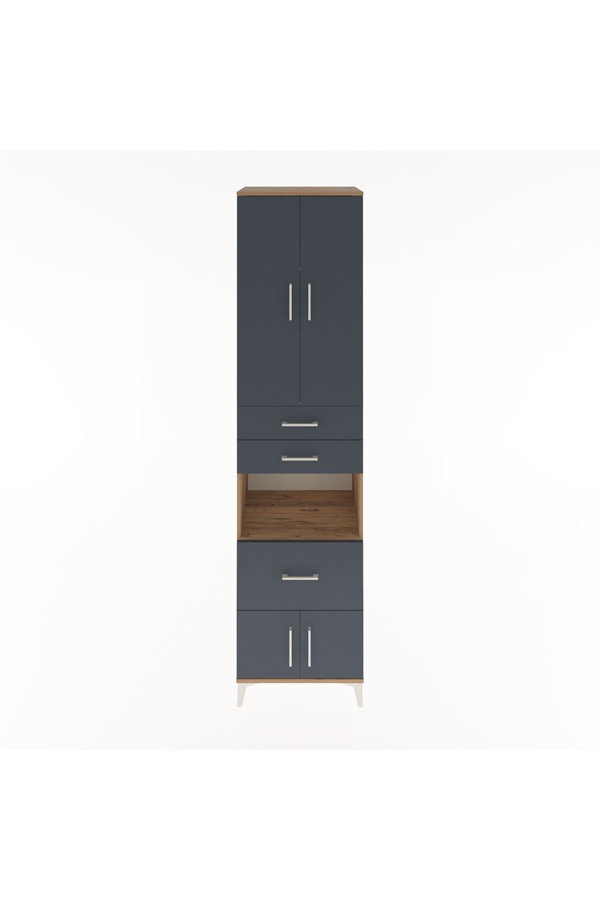 Hyperion Dolap 4 Raflı 3 Çekmeceli 4 Kapaklı 60x44x243 Çam-Antrasit