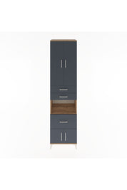 Hyperion Dolap 4 Raflı 3 Çekmeceli 4 Kapaklı 60x44x243 Çam-Antrasit