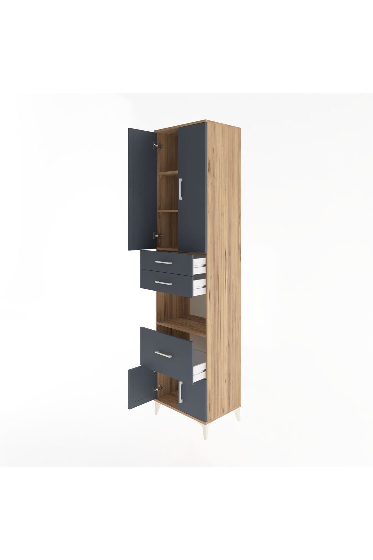 Hyperion Dolap 4 Raflı 3 Çekmeceli 4 Kapaklı 60x44x243 Çam-Antrasit