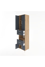 Hyperion Dolap 4 Raflı 3 Çekmeceli 4 Kapaklı 60x44x243 Çam-Antrasit