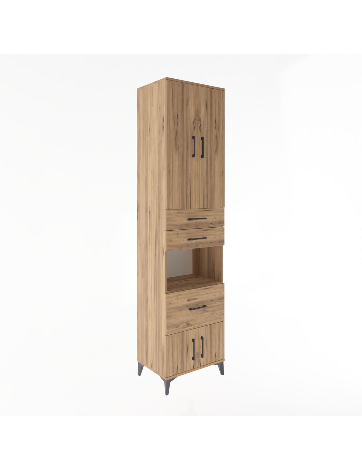 Hyperion Dolap 4 Raflı 3 Çekmeceli 4 Kapaklı 60x44x243 Çam-Çam