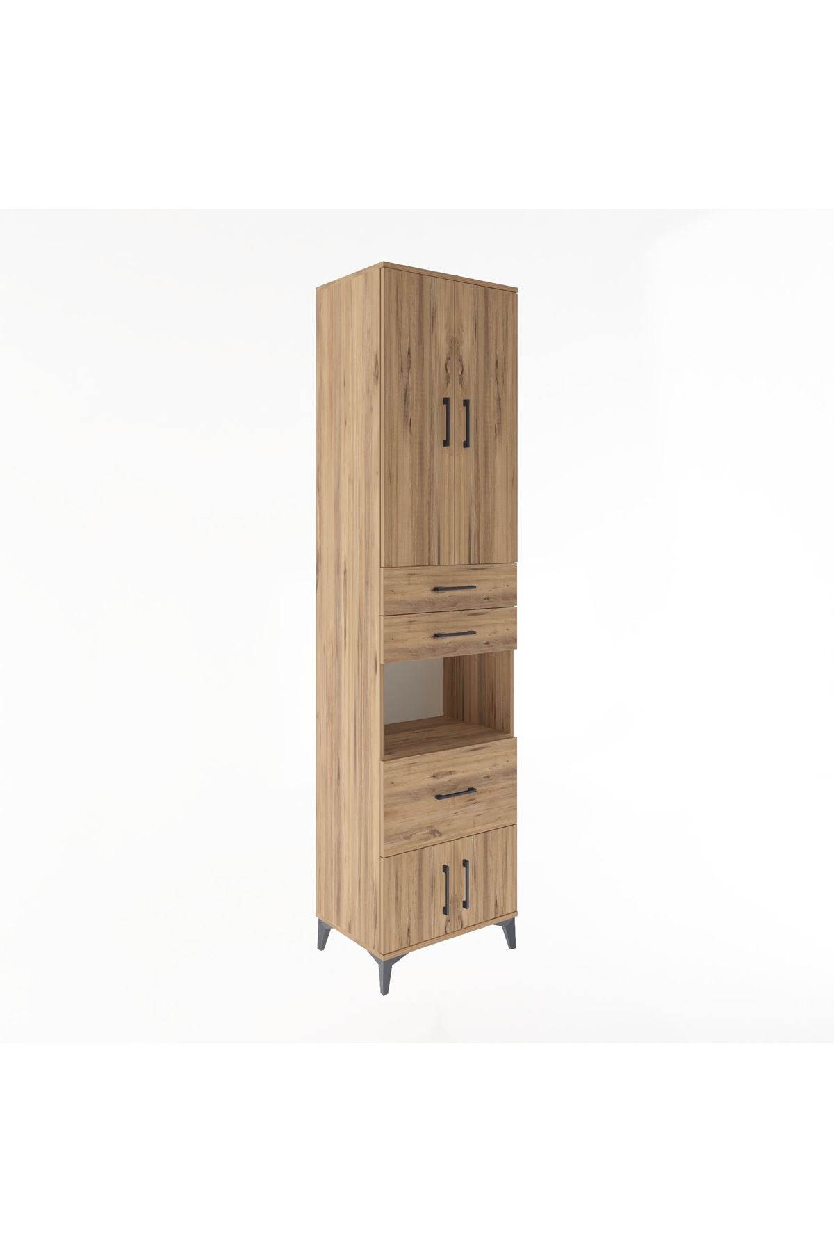 Hyperion Dolap 4 Raflı 3 Çekmeceli 4 Kapaklı 60x44x243 Çam-Çam