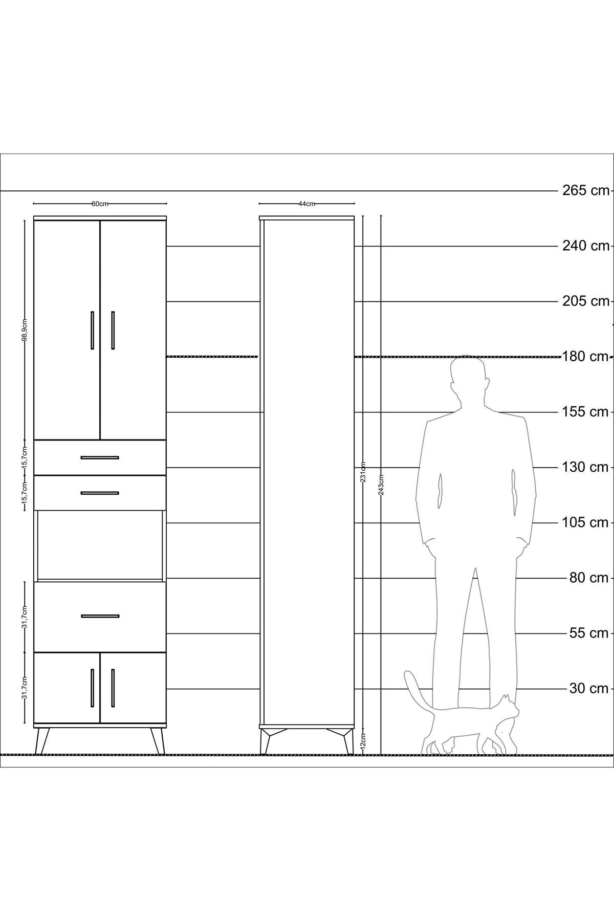 Hyperion Dolap 4 Raflı 3 Çekmeceli 4 Kapaklı 60x44x243 Çam-Antrasit
