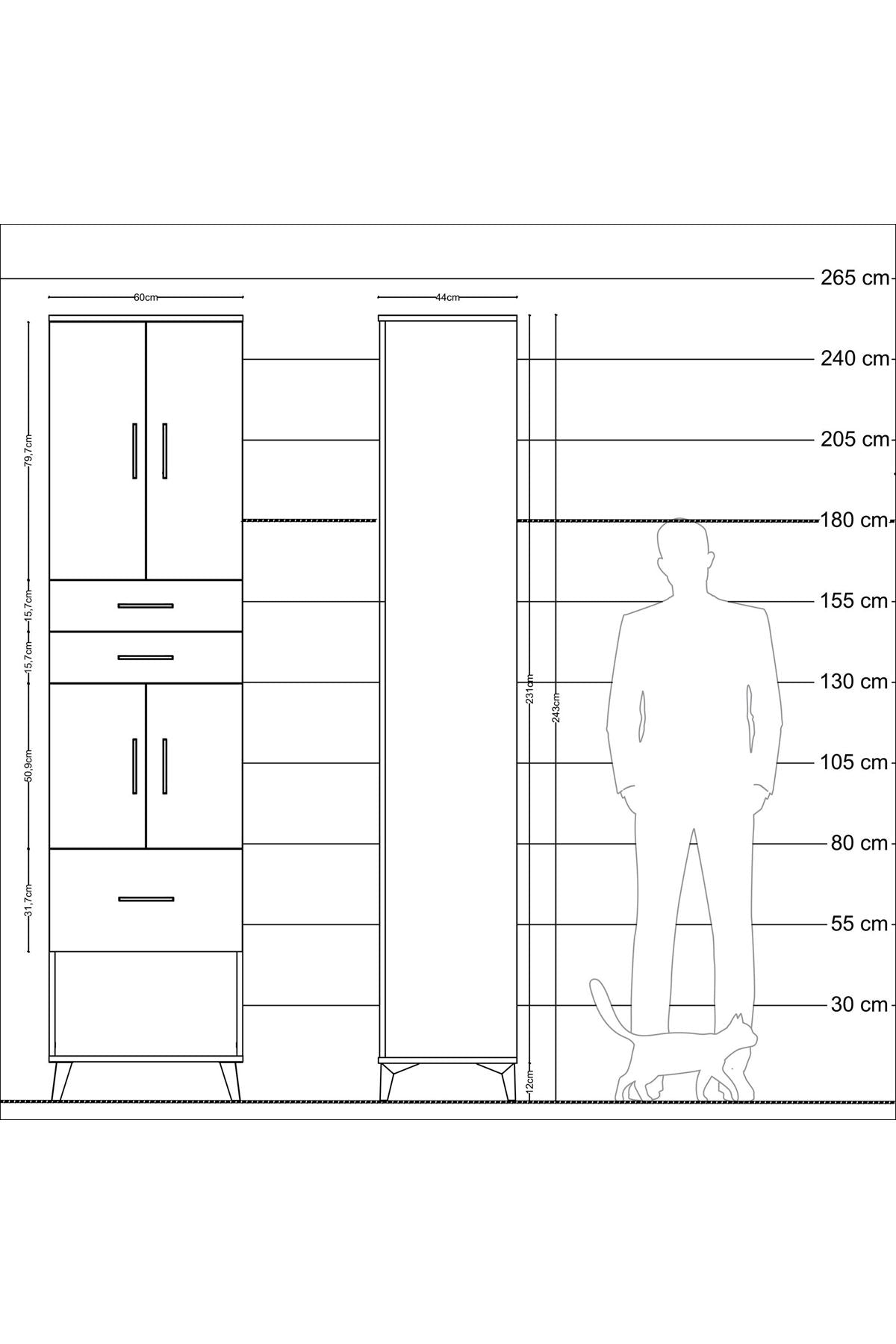 Hyperion Dolap 3 Raflı 3 Çekmeceli 4 Kapaklı 60x44x243 Aytaşı-Çam