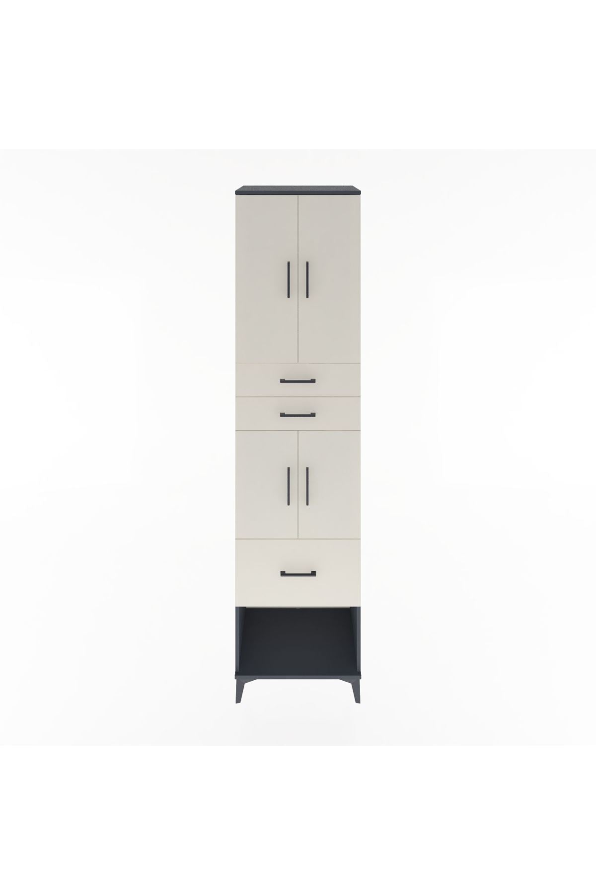 Hyperion Dolap 3 Raflı 3 Çekmeceli 4 Kapaklı 60x44x243 Antrasit-Aytaşı